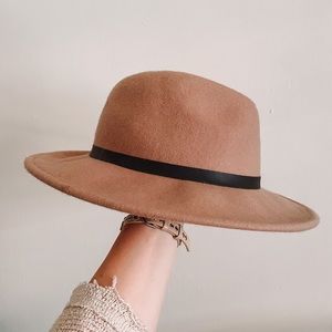 wide brim tan fedora hat